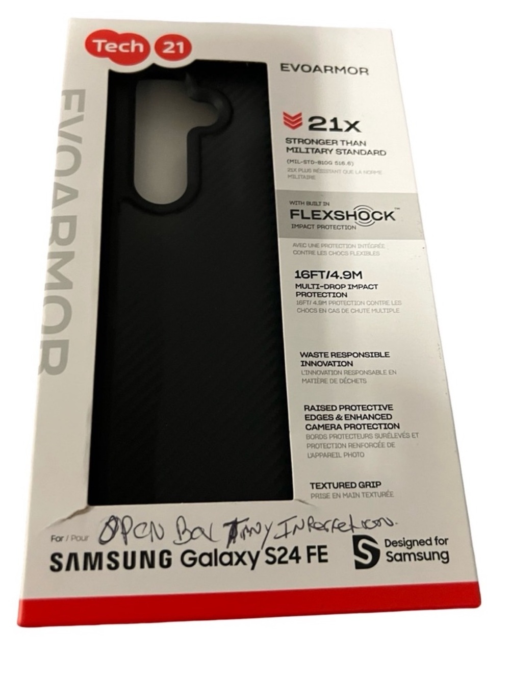 Samsung Black Tech21 EvoArmor Phone Case Samsung Galaxy S24 FE tiny imperfection